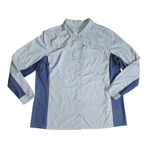 Cabelas Shirt Mens 2XL Blue Extreme Performance Gear Snap Button UPF30 Outdoor